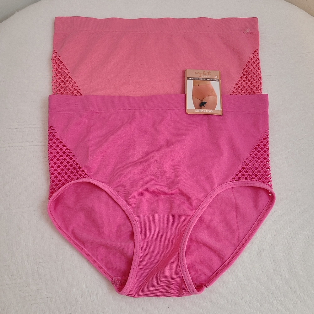 Icy Hot Lingerie 2pk Seamless Cut-out High Waist Brief Panties Size M Pink